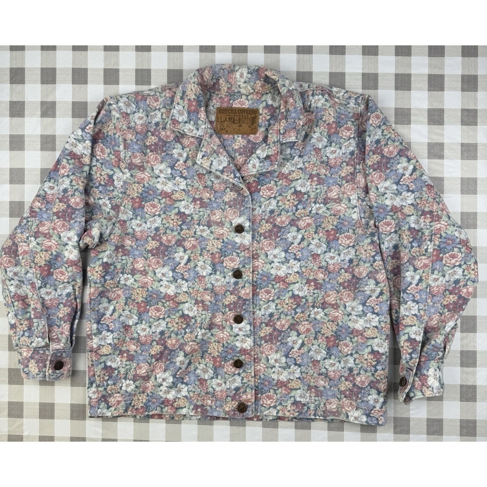 Vintage Gotcha Covered Floral Denim Jacket Womens S Cottagecore USA